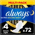 Produktbild: Always Ultra Binden Damen Größe 4 Secure Night Monatspaket 72 Binden Flügeln