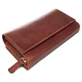 Produktbild: ROYALZ 'Orelia' Vintage Leder Geldbörse für Damen Portemonnaie groß mit vielen Fächern RFID-Blocker Brieftasche Querformat, Farbe:Roma Cognac Braun