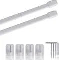 Produktbild: Vitragestangen Perlweiß 40–60 cm ausziehbar (2er-Pack), Scheibenstange mit Selbstklebehaken und Schraubhaken, für Küchen- & Bistrogardinen