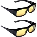 Produktbild: 2er Set Auto Kfz Nachtfahrbrille Polarisiert Nachtsichtbrille Kontrastbrille Nachtsicht Überziehbrille Kontrast Brille - Schwarz/Gelb