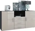 Produktbild: Vladon Sideboard Skadu, Kommode mit 2 Türen, 3 Schubladen und 1 offenem Fach, Schwarz matt/Sandgrau Hochglanz (138,5 x 71,5 x 35 cm)