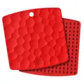 Produktbild: KozyGear 2 Stücke Silikon Untersetzer Rot Topflappen für Töpfe & Pfannen Löffelablage Flasche Glasöffner hitzebeständig, rutschfest, flexibel, wasserdicht, langlebig 6KGZ-3003R, 17,3cm