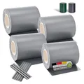 Produktbild: Juskys PVC Sichtschutzstreifen Doppelstabmatten Zaun 4er Set - 4 Rollen á 35m x 19cm - 120 Befestigungsclips - Zaunfolie Sichtschutz Windschutz - hellgrau