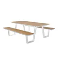 Produktbild: AXI Nori Picknicktisch in Teak Holz Look & Weiß für 6 Personen | Picknick Tisch / Picnic Table / Picknickbank für Erwachsene aus Aluminium & Polywood | Set für den Garten | 200 x 190 cm
