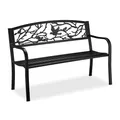 Produktbild: Relaxdays Gartenbank, Vögel Muster, 2-Sitzer, Vintage, Garten & Balkon, Stahl, Sitzbank, HBT: 87x127x57 cm, schwarz