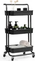 Produktbild: COSTWAY Servierwagen auf Rollen, Kuechenwagen Metall, Rollwagen 3 Regale, Allzweckwagen Beistellwagen Badwagen Kuechenrollwagen Haushaltswagen schwarz