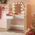 Produktbild: WOLTU Schminktisch mit LED-Beleuchtung, mit Spiegel, 90x135x40 cm, Weiß