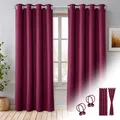 Produktbild: Cozyor Verdunklungsvorhänge Gardinen 2er Set mit Magnet-Raffhalter Thermovorhang gegen Kälte 100% verdunkelnd, rot Berry, Gardine mit Ösen für Schlafzimmer, Wohnzimmer, Kinderzimmer 220x135 cm