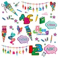 Produktbild: Oblique Unique® Kinder Sticker Set Schule für Schuleinführung Schulanfang Einschulung Aufkleber mit ABC Buchstaben Zahlen Zuckertüte Kindergeburtstag Party Spielen