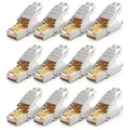 Produktbild: deleyCON 12x CAT 7 Netzwerkstecker Stecker RJ45 Werkzeuglos Geschirmt 10 Gbit/s 600 MHz Netzwerk Stecker für Starre Verlegekabel Rohkabel Steckverbinder RJ45 Ethernet LAN DSL Patchkabel