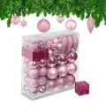 Produktbild: Relaxdays Weihnachtskugeln 110er Set, Kunststoff, Weihnachtsbaumdeko mit Kugeln & Lametta uvm., Christbaumschmuck, rosa