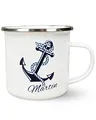 Produktbild: Werbetreff Gera Emaille-Tasse mit Name & Motiv Anker - Bedruckt & Personalisiert - Geschenk-Idee für Frau & Mann - Vintage-Look - Retro-Optik