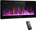 Produktbild: HOMCOM Elektrokamin mit Heizung, Elektrischer Kamin mit 12 farbigen 3D Flammeneffekten, 12 Kristallfarben, 1800W extra-schlank Wandamin mit Fernbedienung, Wochen- und 24-Std.-Timer, Thermostat