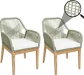 Produktbild: 2er-Set Gartenstuhl MCW-H56b, Sessel Outdoor, wetterfest Seilgeflecht Rope Holz Akazie grün Kissen creme