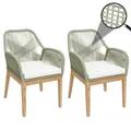 Produktbild: 2er-Set Gartenstuhl MCW-H56b, Sessel Outdoor, wetterfest Seilgeflecht Rope Holz Akazie ~ grün Kissen creme