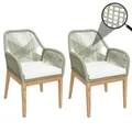 Produktbild: B-Ware 2er-Set Gartenstuhl MCW-H56b, Sessel, Rope Holz Akazie, grün Kissen creme