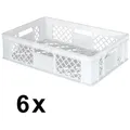 Produktbild: 6x Eurobehälter durchbrochen/Stapelkorb, PE-HD weiß, Industriequalität, lebensmittelecht, LxBxH 600 x 400 x 150 mm