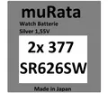 Produktbild: 2x Murata/Sony 377 Uhren-Batterie Knopfzelle SR626SW AG4 Silberoxid im Blister