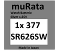 Produktbild: 1x Murata/Sony 377 Uhren-Batterie Knopfzelle SR626SW AG4 Silberoxid im Blister
