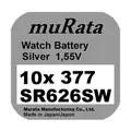 Produktbild: 10x Murata/Sony 377 Uhren-Batterie Knopfzelle SR626SW AG4 Silberoxid Blister Neu