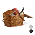 Produktbild: Relaxdays, Honigbraun Picknickkorb mit Deckel, geflochten, Stoffbezug, Henkel, großer Tragekorb, handgefertigt, Rattan, Picknick-Korb, 10024176_533, Picknick-Korb Rattan