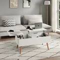 Produktbild: Home Collective Couchtisch Beistelltisch Wohnzimmertisch Tisch Couch Sofatisch weiß | höhenverstellbar mit verstecktem Stauraum und Holzfüßen | 100x50x41,5 cm (BxTxH) | Weiß