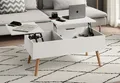 Produktbild: Home Collective Couchtisch Beistelltisch Wohnzimmertisch Tisch Couch höhenverstellbar (für Wohnzimmertisch, Sofatisch, mit Hebefunktion), mit verstecktem Stauraum und Holzfüßen, 100x50x41,5 cm (BxTxH), Weiß