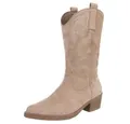 Produktbild: Ital-Design Moderner Western-Stiefel mit Stickerei für Damen Westernstiefel (89938031) Blockabsatz Stiefel in Hellbraun