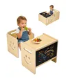 Produktbild: VEVOR Montessori Tisch Stuhlset Kleinkindertischset (mit Tafel) aus Holz für 1–5-Jährige, höhenverstellbarer Kinderstuhl Aktivitätstisch Spieltisch, ideal zum Lesen Essen Spielen – Natur