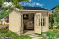 Produktbild: Gartenhaus Holz 44mm ALEX  320x270cm Doppelnut mit Boden ISO Glas