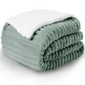 Produktbild: WAVVE Decke Sherpa Kuscheldecke Flauschig Grün - Extra Warme Dicke Weiche Grobe Kordecke Sofaüberwurf, Sofadecke Doppelgesicht, 220x240 cm XL Wolldecke Couchdecke Wohndecke