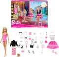 Produktbild: Barbie-Puppe Adventskalender mit 24 Kleidungsstücken und Accessoires, einschließlich Jacke, Rock, Schuhe, Handtaschen sowie EIN Hündchen und eine Blonde Puppe, JFL63
