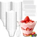 Produktbild: SACBRZZ 60 Stück Dessertgläser Plastik Mit 60 Stück Löffeln, 100ml Dessertbecher Klare Geschwungene Runde, Wiederverwendbar Dessertgläser, Für Zuhause Dessert Pudding Mousse Eiscreme Dessert Party