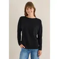 Produktbild: Strickpullover CECIL, Damen, Gr. S (38), schwarz, Stoff, 50% Viskose, 28% Polyester, 22% Nylon, unifarben, comfort fit normal, U-Boot-Ausschnitt, elastischer Bund, Pullover Strickpullover, mit Struktur-Optik