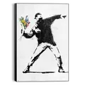 Produktbild: REINDERS Wandbild, Banksy - floral bomber, Wohnzimmer, Bilder, Wanddeko, Room Decor, MDF, Schwarz-Weiß, 90 x 60cm