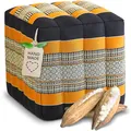 Produktbild: livasia Würfelkissen quadratisch - 40x40x40cm - Sitzhocker mit organischem Kapok, Sitzpouf, Lagerungswürfel viereckig, Bodenkissen Hocker Fußbank Fußhocker handgefertigt (Schwarz/Orange)