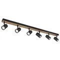 Produktbild: GLOBO Deckenstrahler schwarz Spot Deckenleuchte Spotleiste 6 flammig, MDF Holzoptik skandinavisch, 6x GU10 Fassungen, LxBxH 115x6x13,5cm