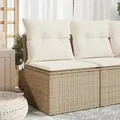 Produktbild: vidaXL Gartensofa ohne Armlehnen mit Kissen Beige Poly Rattan