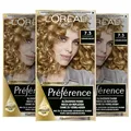 Produktbild: L'Oréal Paris Permanente Haarfarbe, Haarfärbeset mit Coloration und Farbglanz-Pflegebalsam, Préférence, 7.3 Karamellblond, 3er Set