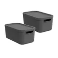 Produktbild: Rotho Albula light 2er Set Aufbewahrungsbox mit Deckel 12L - Stapelbare Kunststoff-Aufbewahrungsboxen aus recyceltem Material | Platzsparend & nestbar| Anthrazit