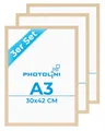 Produktbild: PHOTOLINI Bilderrahmen A3 Holz MDF Natur, 3er Set A3 Bilderrahmen 30x42 Holz MDF, DIN A 3 Rahmen mit Acrylglas, Picture Frame 42x30 zum Aufhängen, Rahmen 42 x 30 mit Zubehör für DINA3 Fotos & Poster