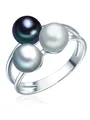 Produktbild: Valero Pearls Damen-Ring Hochwertige Süßwasser-Zuchtperlen 6-7 mm Button grau/silbergrau/pfauenblau 925 Sterling Silber - Perlenring