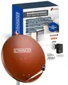 Produktbild: SCHWAIGER Satellitenschüssel Komplettset - Ø 80 cm Stahl Offset Antenne in Rot - Inkl. sonnengeschütztes Quad LNB 4-Fach - Digital HD & 4K Empfang - Integrierte Kabelführung & wetterfest