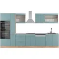 Produktbild: Vicco R-Line Küche Blau-Grau/Goldkraft Eiche 350 cm mit HochschrankAP Marmor ohne E-Geräte