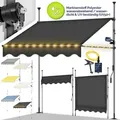 Produktbild: Klemmmarkise 150 Cm Blau/weiß Mit Led Mit Handkurbel Balkon Balkonmarkise Ohne Bohren Markise Uv-beständig & Höhenverstellbar Sonnenschutz Wasserdicht - Tillvex