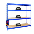 Produktbild: PROREGAL Profi Schwerlastregal Rhino EXTRA BREIT blau HxBxT 180x200x60cm Fachlast 500kg 4X Spanplatten-Ebenen 8mm Garagenregal, Lagerregal, Steckregal, Weitspannregal