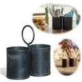 Produktbild: LS-LebenStil Besteckkorb Vintage Besteckständer Dehli 20cm Rund 2-fach Griff Utensilienhalter, (ideal auch im Büro als Stiftebox Stifteköcher, 1-tlg., Utensilo Organizer Besteckbehälter Besteckhalter Besteckkasten), Universal einsetzbar - als Blumenvase für Trockenblumen braun|grau|schwarz 22.00 cm x 22.00 cm x 20.00 cm x 11.00 cm