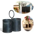 Produktbild: LS-LebenStil Vintage Besteck-Korb Dehli 2-Fach 20cm Rund Cutlery Utensilo Küche Utensilienhalter Organizer Besteckkasten Besteckständer Besteckbehälter Besteckhalter Besteckkorb Stifte-Box Köcher