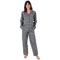 Produktbild: Normann Pyjama Damen Flanell Schlafanzug langarm kariert  - auch in Übergrößen grau 44/46