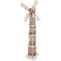 Produktbild: Led Holz Windmühle Ca. 110 Cm X 20 Cm Mit Drehenden Flügeln Und Weihnachtlicher Schneeoptik - Weihnachts Winter Deko Holz Aufsteller